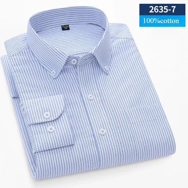 plus size 100%cotton long-sleeve shirts for men Casual solid plain shirt slim fir formal shirt business office Oxford clothes