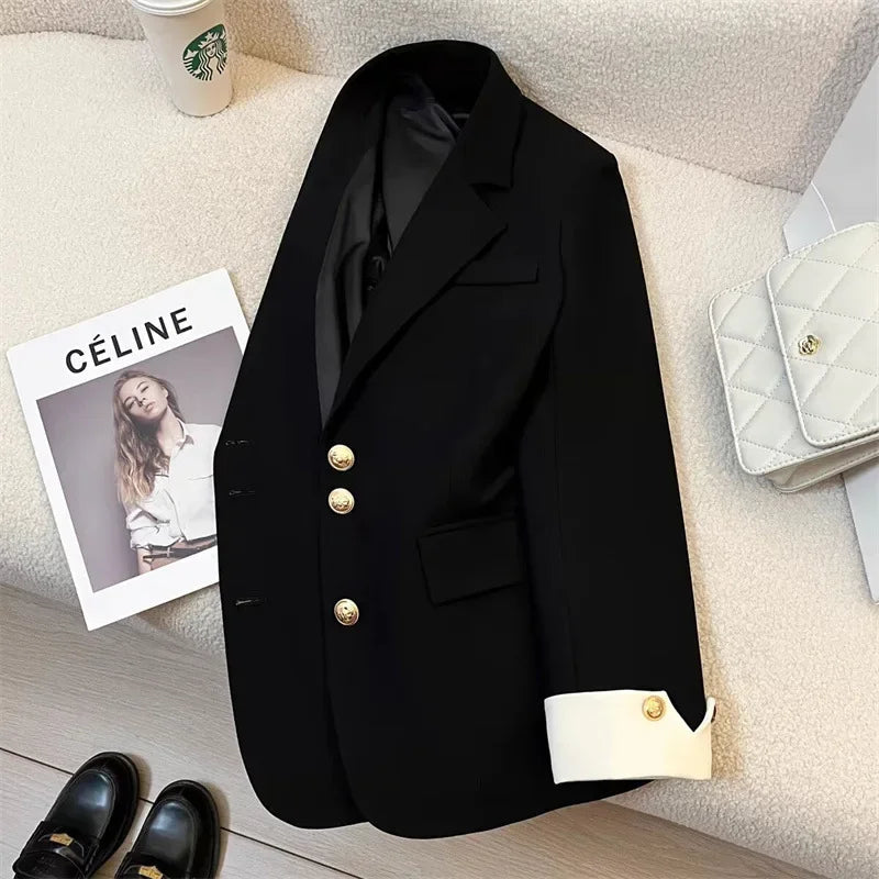 Blazer Women Clothing 2025 Spring and Autumn New Long Sleeve Pocket Casual Solid Temperament Blazers for Women Coat