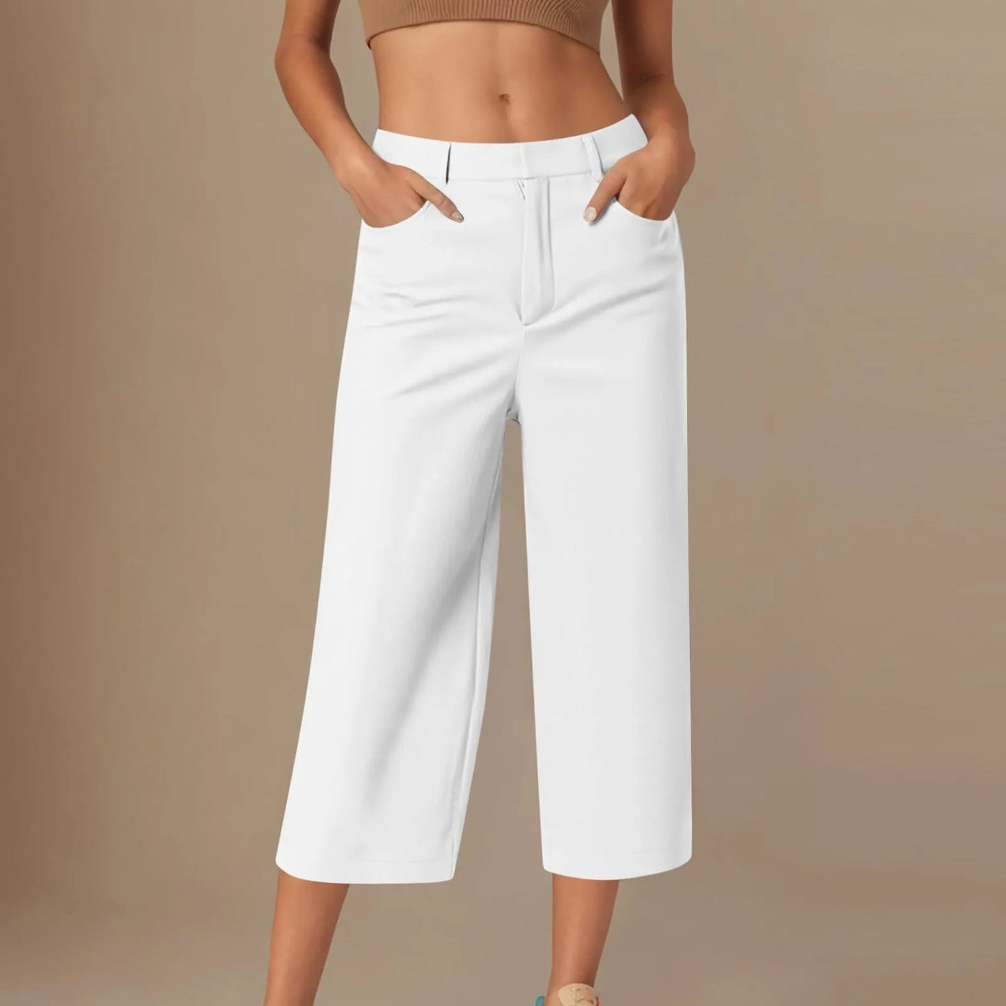 Casual capri-pants for women Straight Wide Leg pants Solid color versatile daily pants Ladies spring summer casual trousers