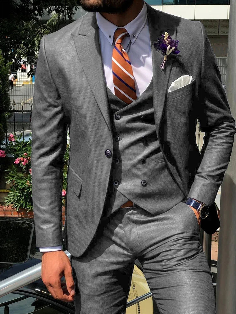 Dark Blue 3 Piece Slim Men Fashion Suit Cutsom Groom Wedding Tuxedo Prom Wedding Tailor Made Men Suit Costume Homme Mariage
