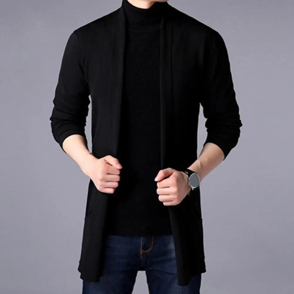 Practical Winter Sweater Pure Color Long Sleeve Casual Slim Fit Men Sweater Coat