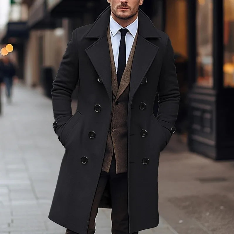 Men's Woolen Coat Double Breasted Long Men's Woolen Coat
