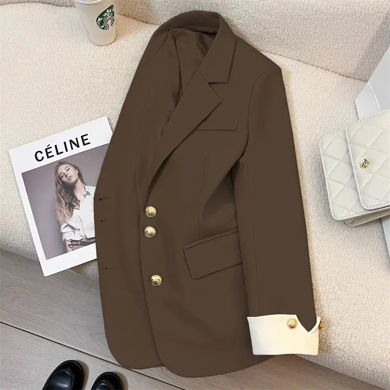 Blazer Women Clothing 2025 Spring and Autumn New Long Sleeve Pocket Casual Solid Temperament Blazers for Women Coat