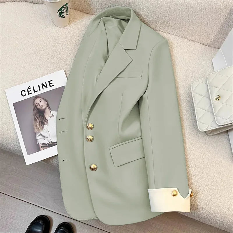 Blazer Women Clothing 2025 Spring and Autumn New Long Sleeve Pocket Casual Solid Temperament Blazers for Women Coat