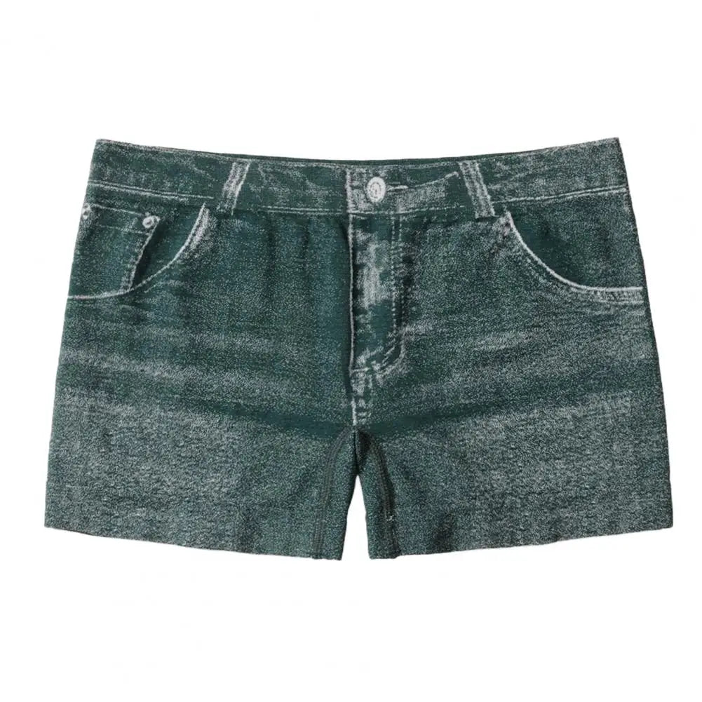 Women Shorts High Stretchy Imitation Denim Short Leggings with Pockets Tight Fitting Summer Shorts Daily Wear