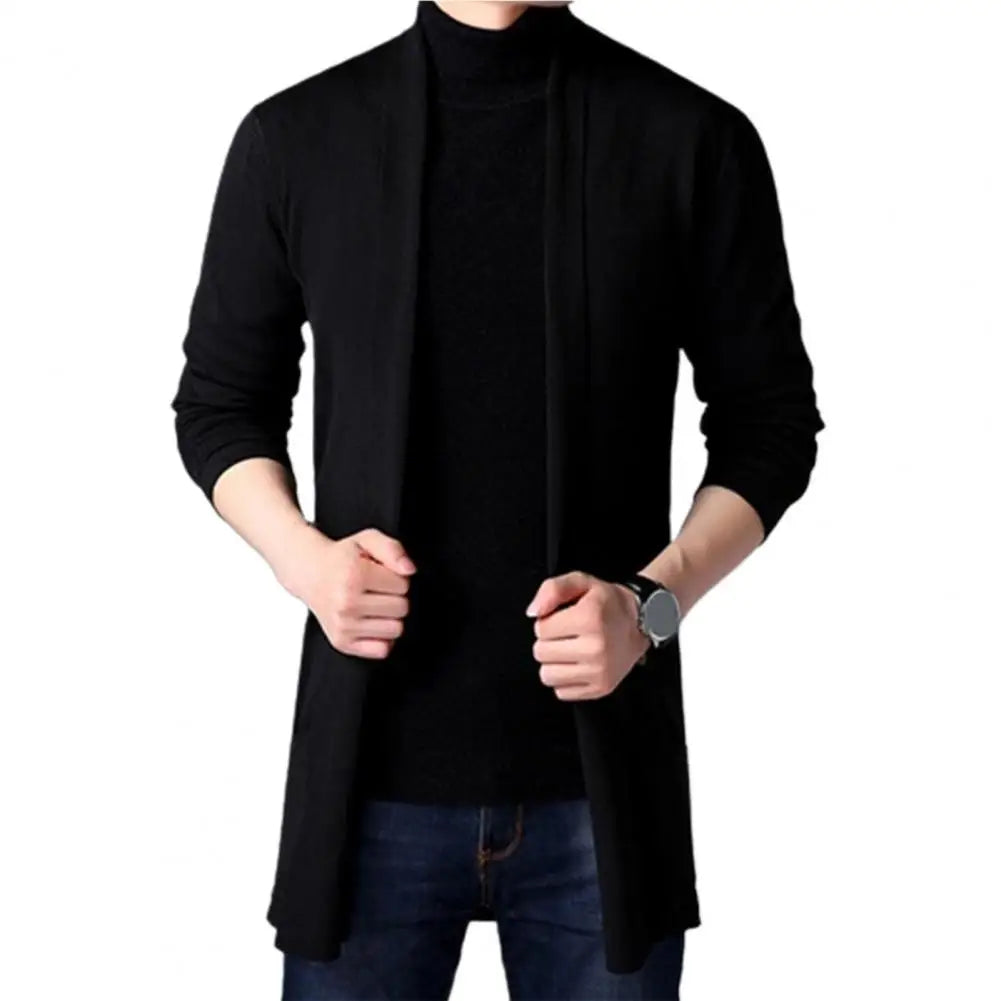 Practical Winter Sweater Pure Color Long Sleeve Casual Slim Fit Men Sweater Coat