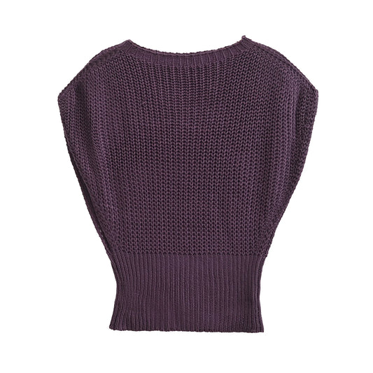 TRAFSHE Fall Sweater Sleeveless Knitted Loose Pullover O Neck Purple Color Lady Sweater Women Clothing Streetwear 5536/100