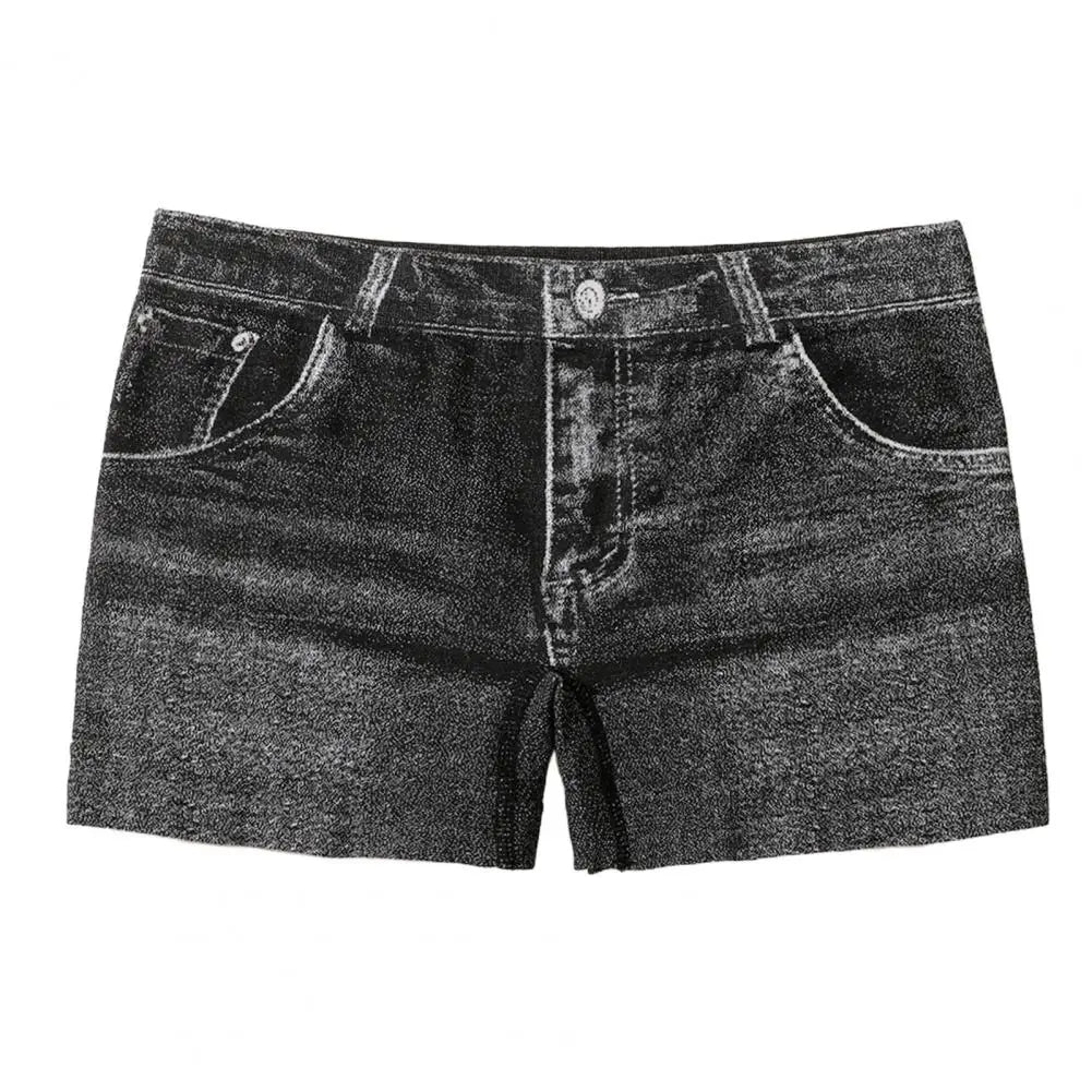 Women Shorts High Stretchy Imitation Denim Short Leggings with Pockets Tight Fitting Summer Shorts Daily Wear
