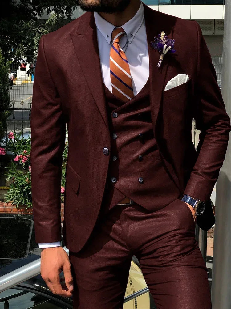Dark Blue 3 Piece Slim Men Fashion Suit Cutsom Groom Wedding Tuxedo Prom Wedding Tailor Made Men Suit Costume Homme Mariage