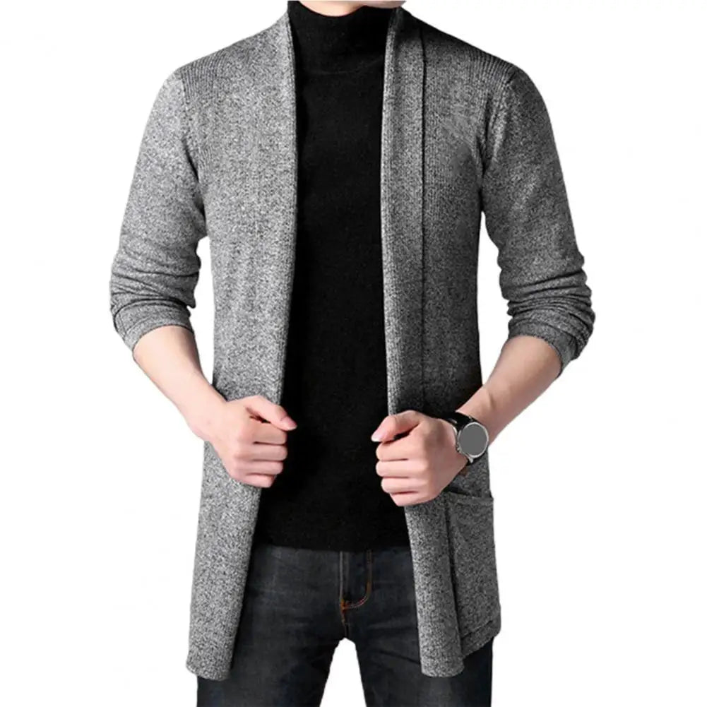 Practical Winter Sweater Pure Color Long Sleeve Casual Slim Fit Men Sweater Coat