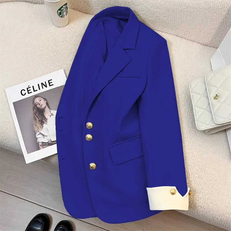 Blazer Women Clothing 2025 Spring and Autumn New Long Sleeve Pocket Casual Solid Temperament Blazers for Women Coat
