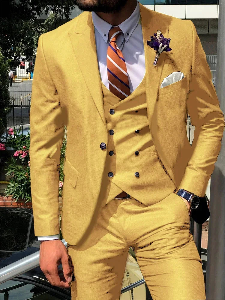 Dark Blue 3 Piece Slim Men Fashion Suit Cutsom Groom Wedding Tuxedo Prom Wedding Tailor Made Men Suit Costume Homme Mariage