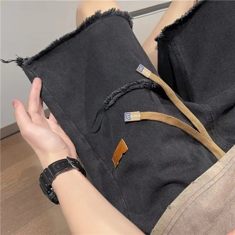 Ripped Denim Shorts Men's Breasted Five-point Design Sense High Street Beggar Medium Pants