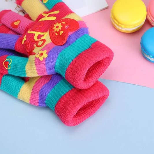 Funny Cartoon Baby Mittens Winter Warm Kids Girl Gloves Children Knitted Mitten Kids Outdoors Thicken Gloves 3-7 Years