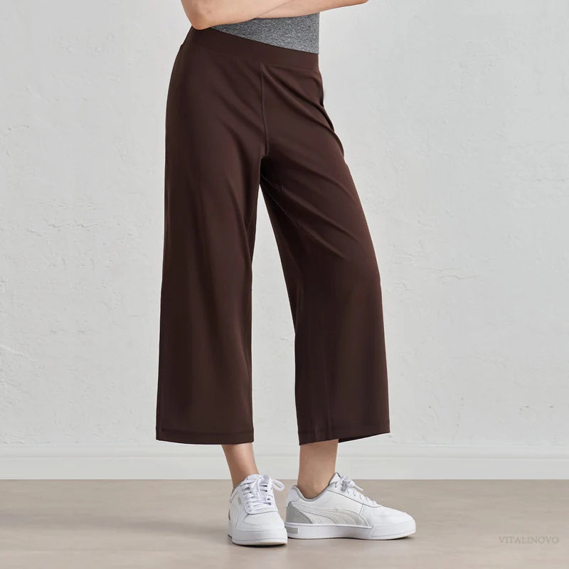 Capri Pants for Women Wide Leg Yoga Cropped Pants Tummy Control High Waist in Flare Crop Buttery Soft Loose Casual Summer Pants
