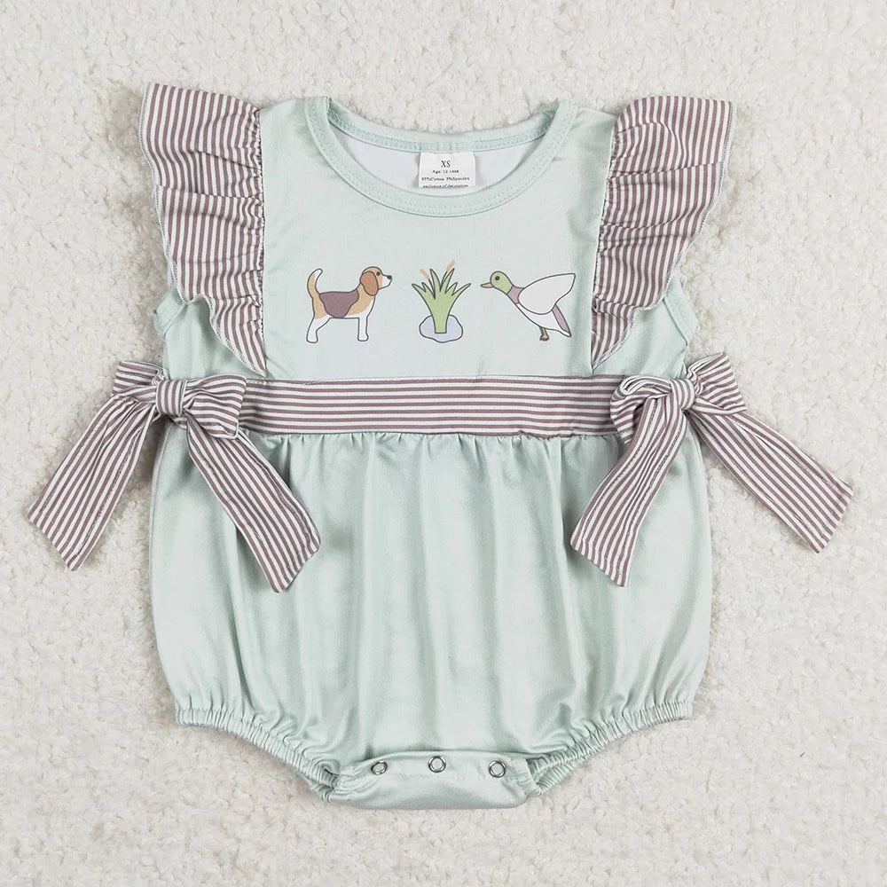 Hot Sale Infant Baby Girls Rompers Duck Flutter Sleeve Rompers Boutique Kids Clothes Sibling Onesie Toddler Girls Bubble Rompers