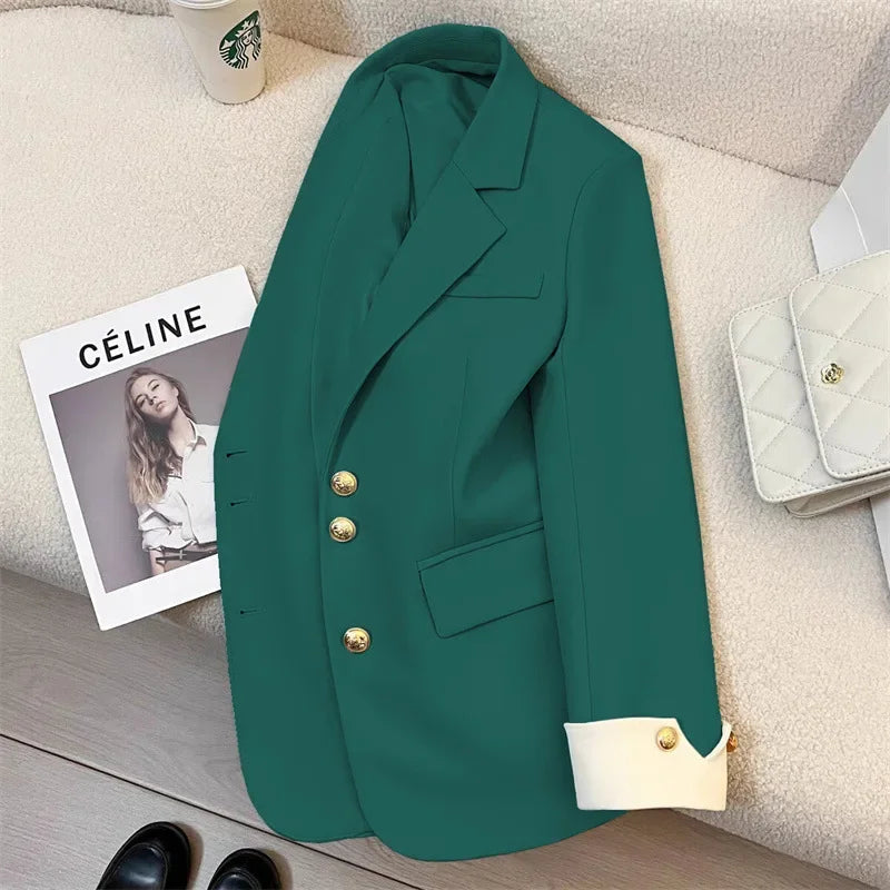 Blazer Women Clothing 2025 Spring and Autumn New Long Sleeve Pocket Casual Solid Temperament Blazers for Women Coat
