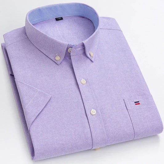 Plus size 7XL100%cotton oxford summer Casual Short sleeve shirts for men soft slim fit formal plain shirt white plaid clothes