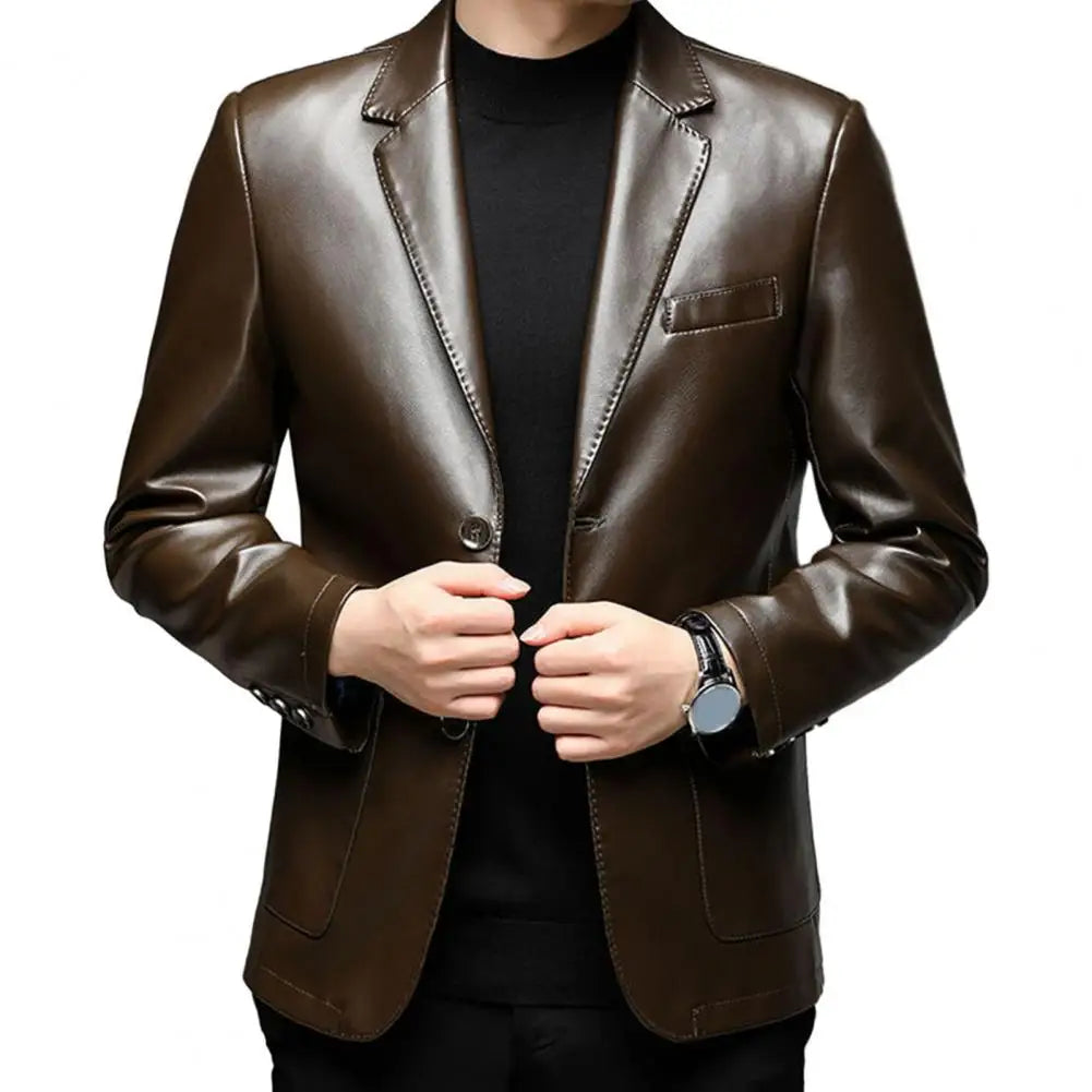 Classic Lapel Buttons Men Jacket Spring Autumn Fake Leather Men Jacket Fashion Tailored Fit Men Jacket Men s Clothing