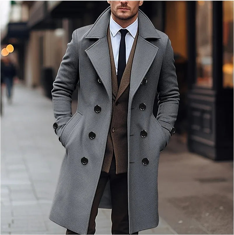 Men's Woolen Coat Double Breasted Long Men's Woolen Coat