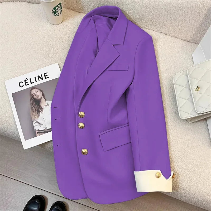 Blazer Women Clothing 2025 Spring and Autumn New Long Sleeve Pocket Casual Solid Temperament Blazers for Women Coat