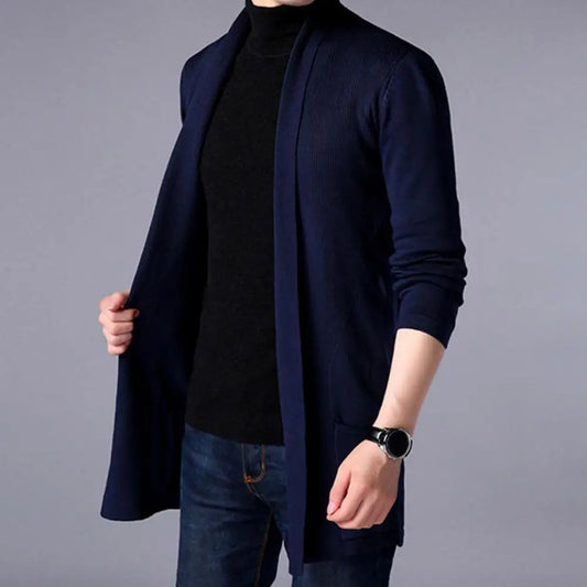 Practical Winter Sweater Pure Color Long Sleeve Casual Slim Fit Men Sweater Coat