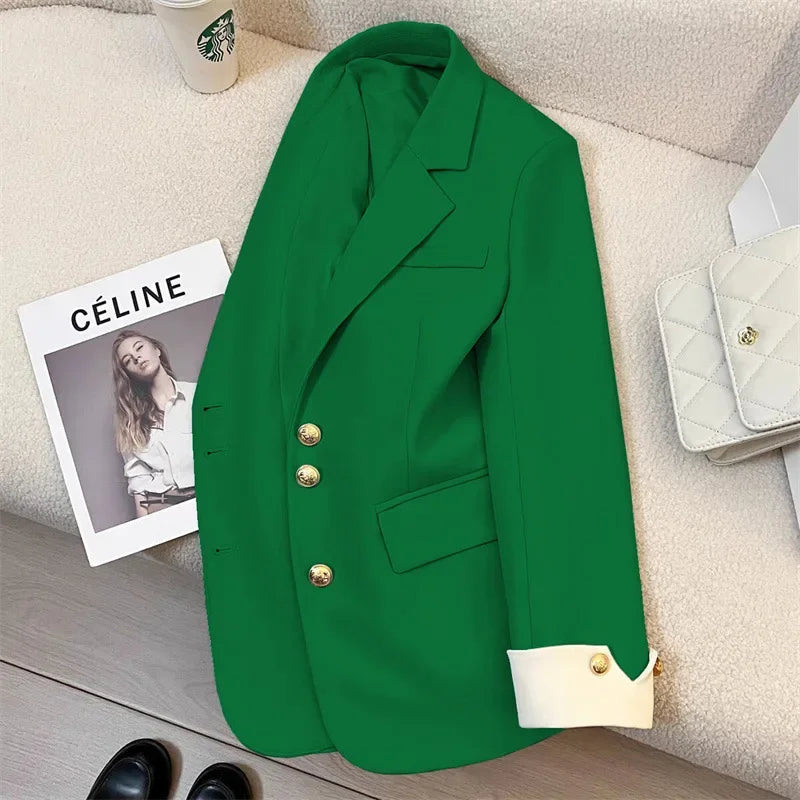 Blazer Women Clothing 2025 Spring and Autumn New Long Sleeve Pocket Casual Solid Temperament Blazers for Women Coat