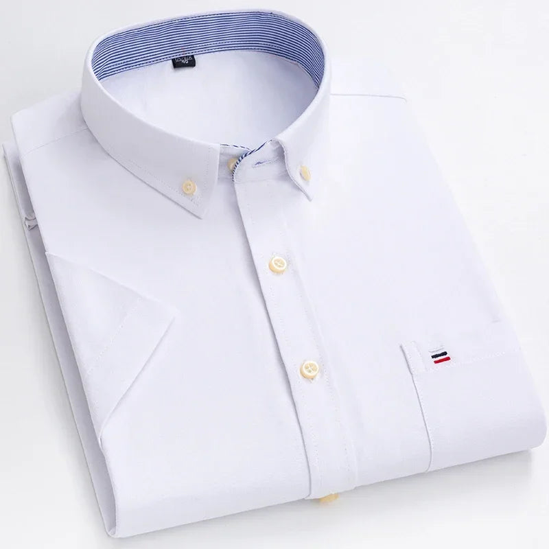 Plus size 7XL100%cotton oxford summer Casual Short sleeve shirts for men soft slim fit formal plain shirt white plaid clothes