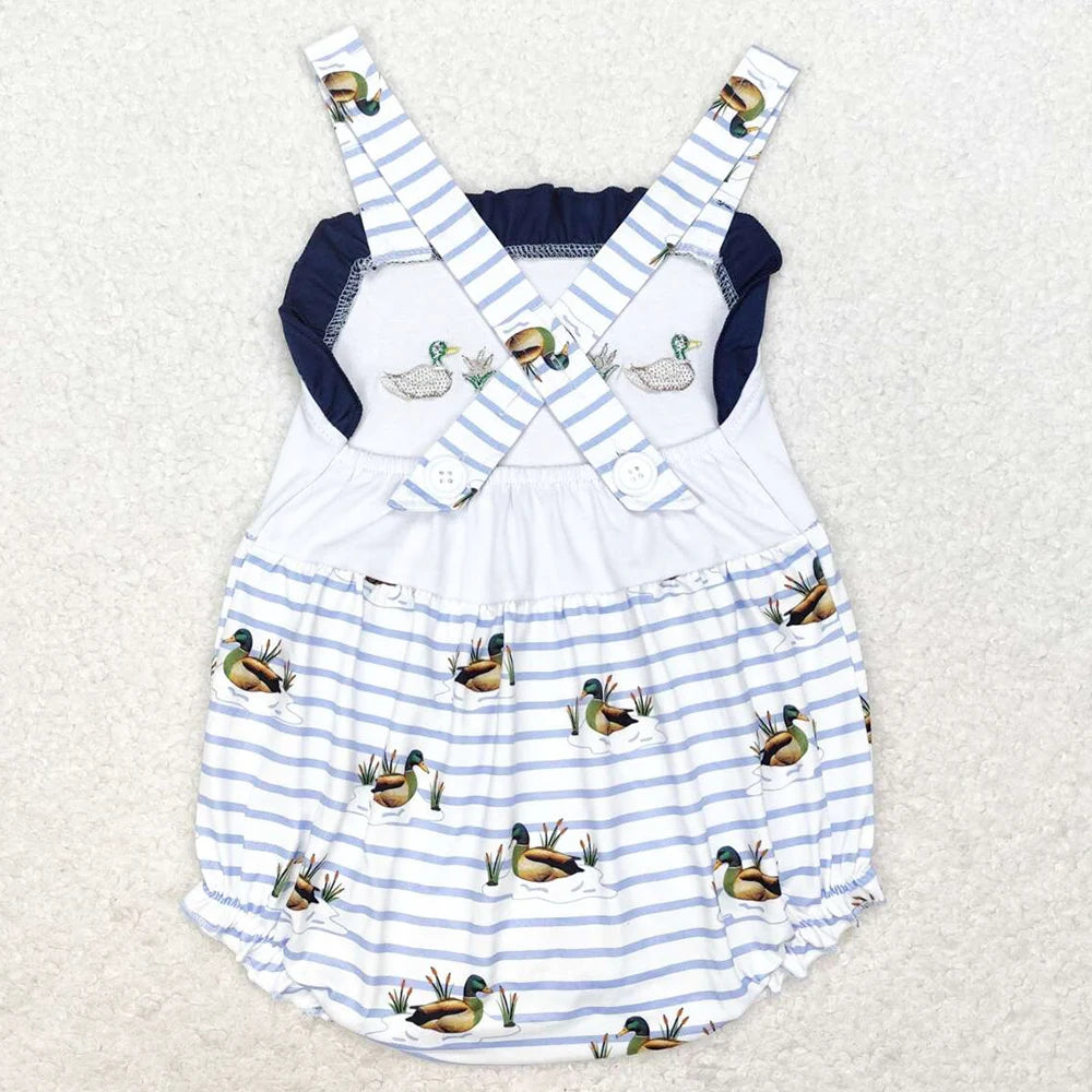 Boutique Infant Baby Girls Rompers Embroidery Camo Ducks Rompers Toddler Boys Rompers Sibling Girls Clothing Wholesale Jumpsuits