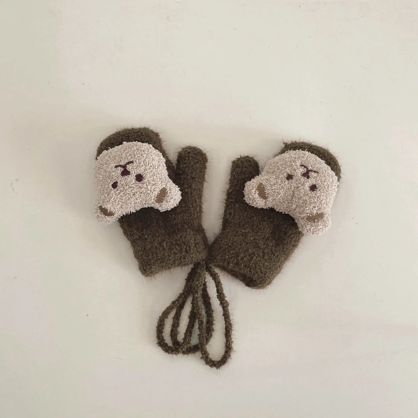 1-4Y Cartoon Bear Baby Mittens Winter Warm Kids Baby Girl Gloves Knitted Children Toddler Thick Teething Mitten Handschoen