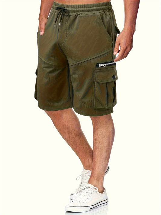 Men's Solid Color Zipper Pockets Cargo Shorts, Casual Stylish Loose Fit Outdoor Short Pants As Gift