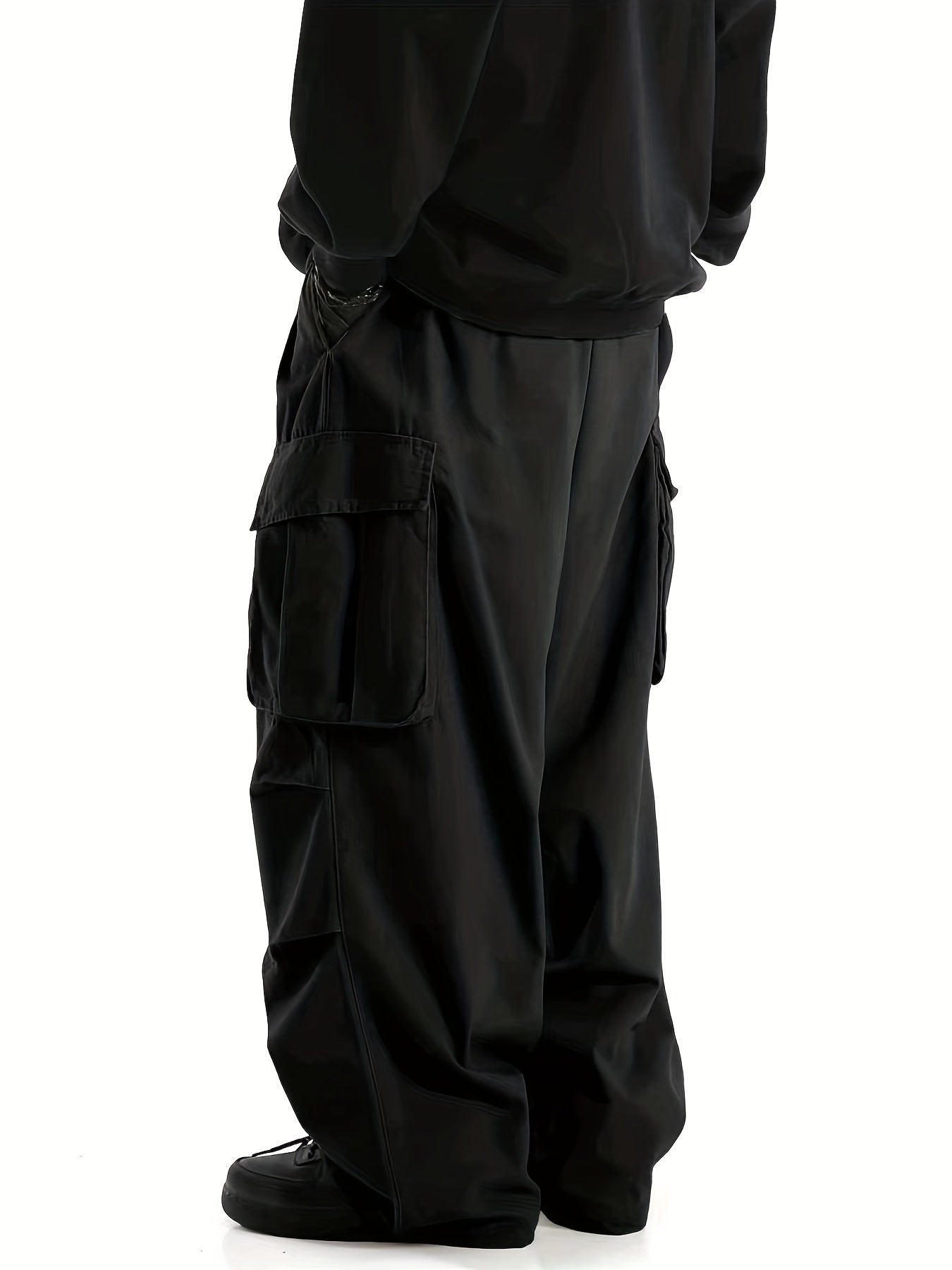 Loose Casual Men's Straight Leg Cargo Pants - Solid Multi Flap Pockets Outdoor Baggy Pants - Work Pants Streetwear