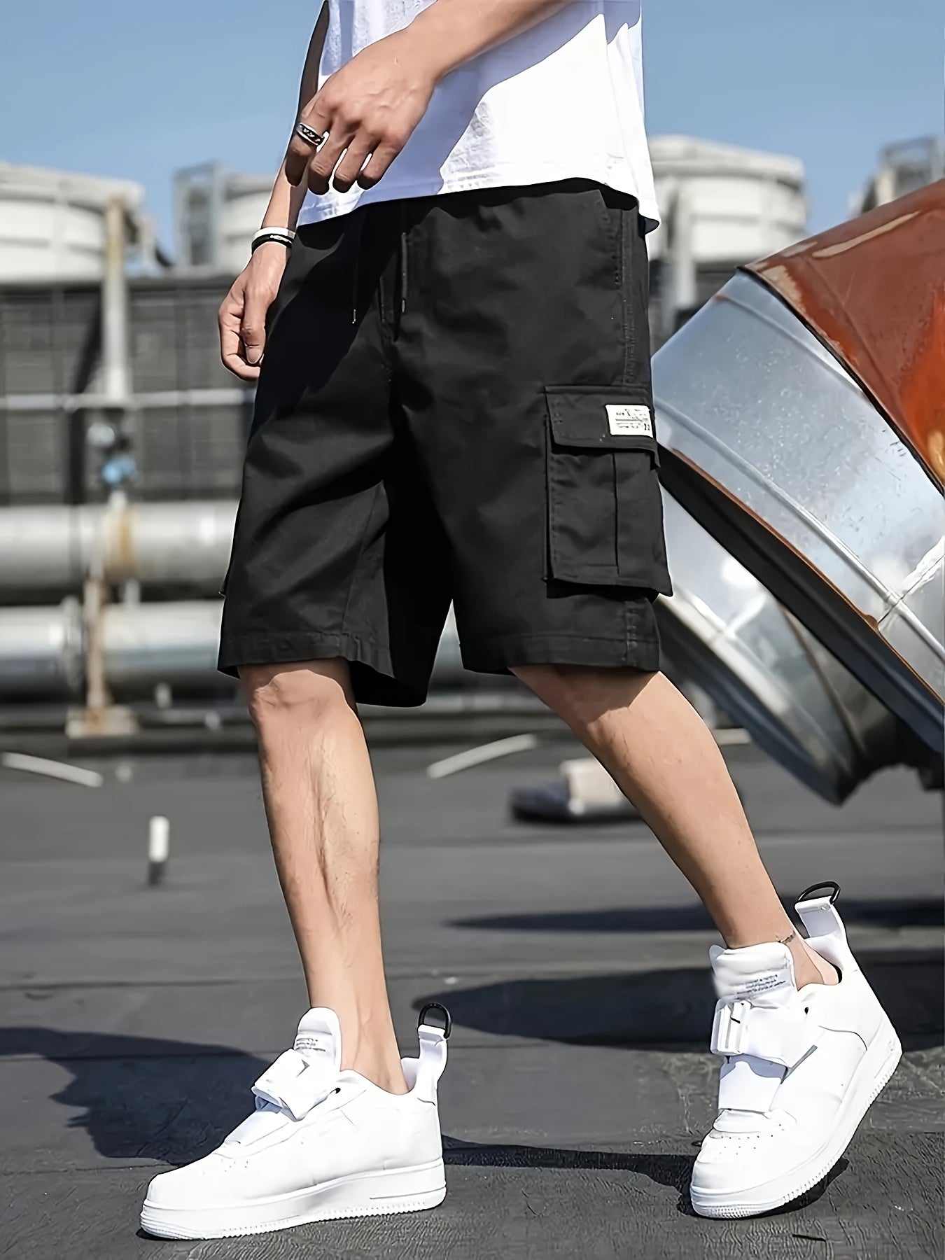 Stylish Multi-Pocket Cargo Shorts - Men's Casual Drawstring Waist Bermuda Shorts for Summer Outdoor Activities - Breathable, Lightweight, and Comfortable