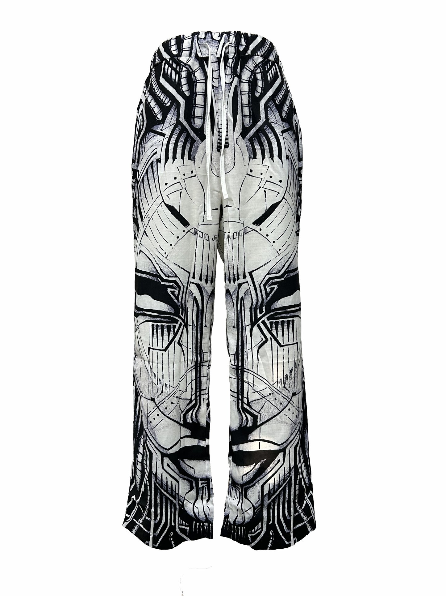 Men's Drawstring Wide Leg Pants Beach Pant Trendy Pattern Casual Baggy Pants Yoga Trousers Streetwear Hiphop Rapper Style, Fluid Pants
