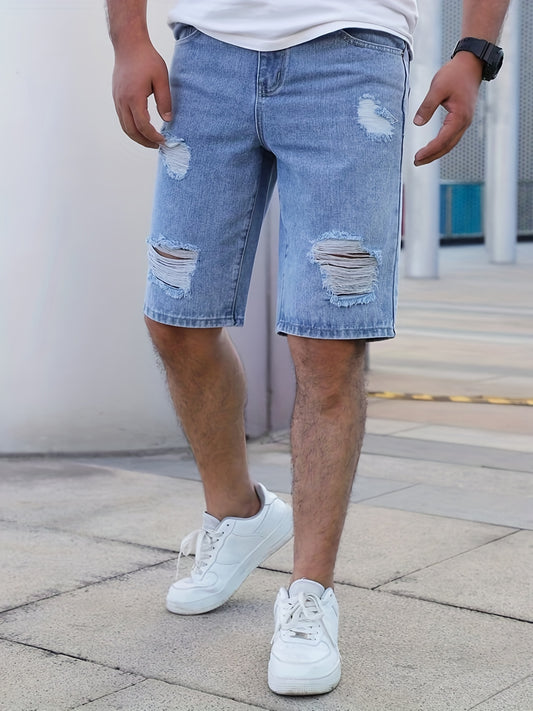 Stylish Men's Ripped Denim Shorts for Spring and Summer - Comfortable and Durable