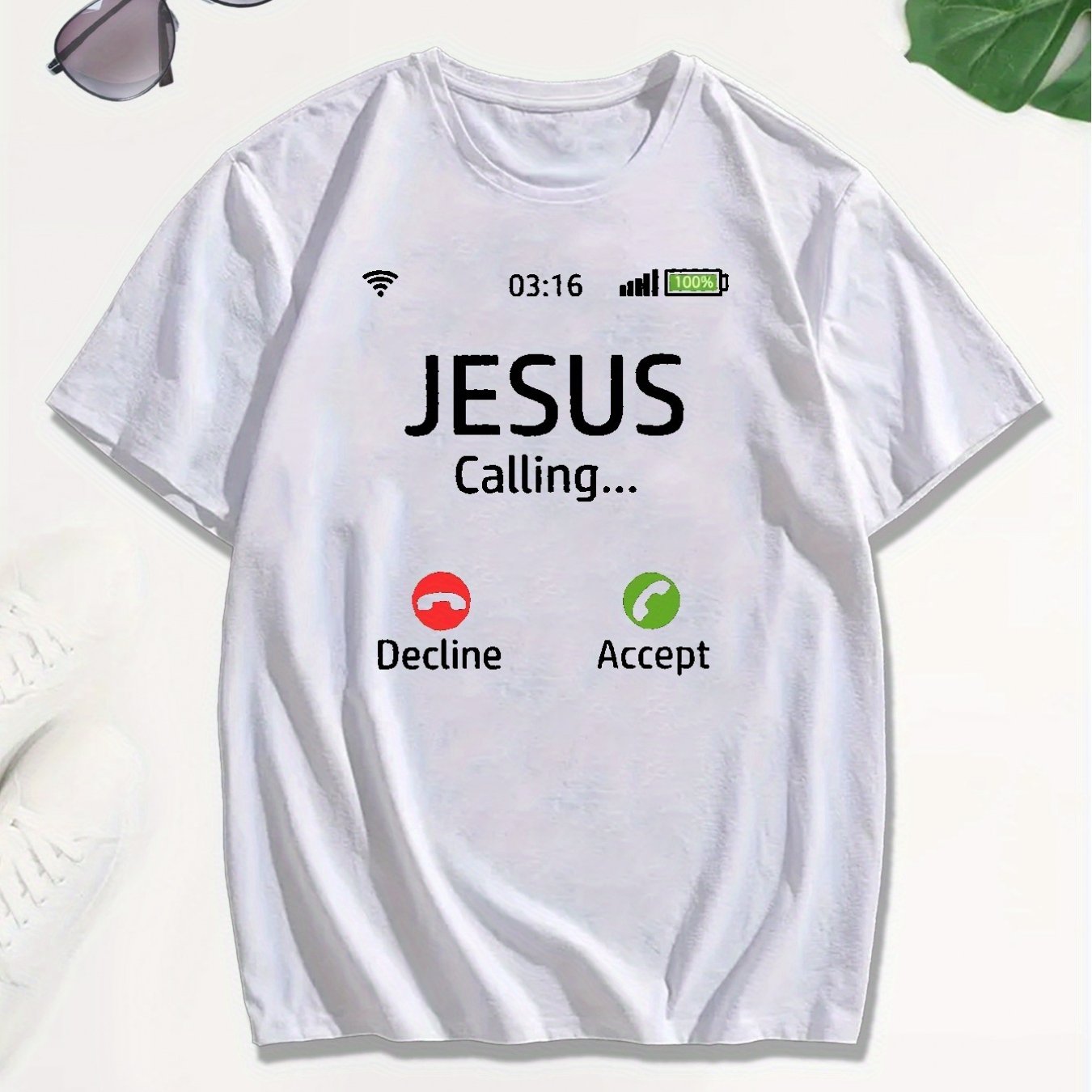 Jesus Is Calling Printed T-shirt, Men's T-shirt, Summer Casual Short Sleeve T-shirt