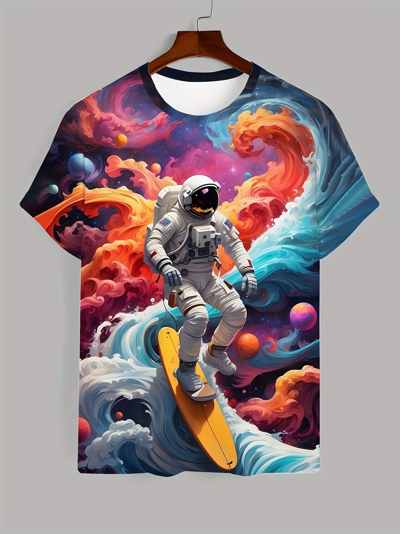 Men'S Astronaut Skateboarding Printed T-shirt - Lightweight Short Sleeved Round Neck, Perfect For Outdoor Adventures And Daily Style