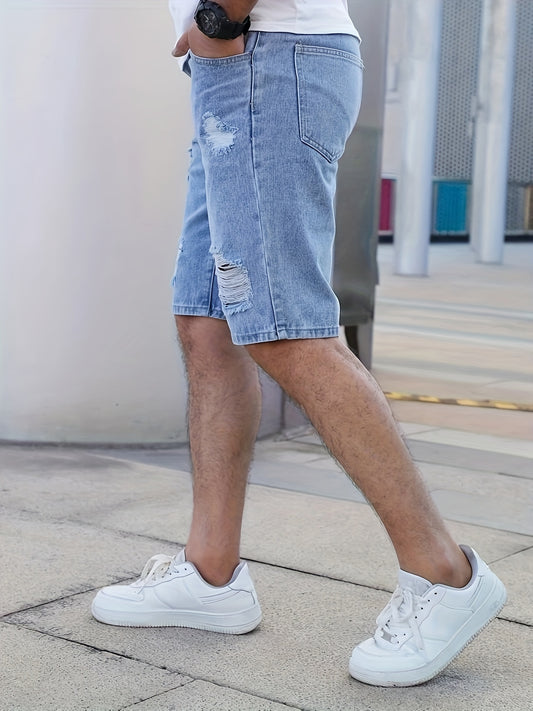 Stylish Men's Ripped Denim Shorts for Spring and Summer - Comfortable and Durable