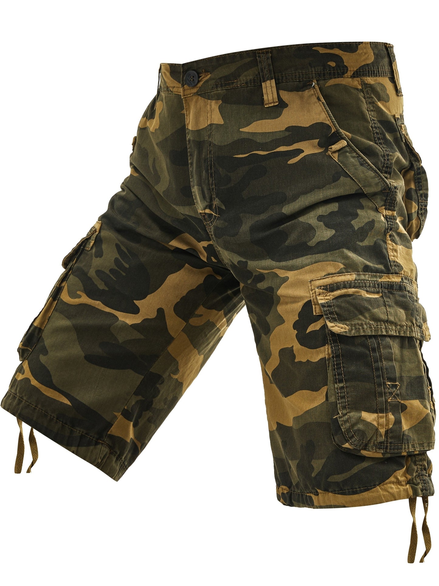Men's 100% Cotton Camo Cargo Shorts, Denim Style, Non-Stretch Woven Fabric, Regular Fit with Pockets, Ideal for Hiking & Outdoor Activities, Spring/Summer/Fall Collection, Casual Wear|Rugged Outdoor Look|Woven Fabric Shorts,