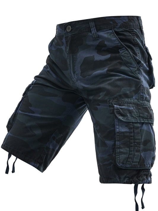 Men's 100% Cotton Camo Cargo Shorts, Denim Style, Non-Stretch Woven Fabric, Regular Fit with Pockets, Ideal for Hiking & Outdoor Activities, Spring/Summer/Fall Collection, Casual Wear|Rugged Outdoor Look|Woven Fabric Shorts,