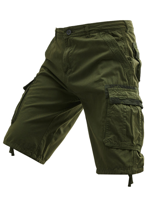 Men's 100% Cotton Washed Outdoor Cargo Shorts - Multi-Pocket Durable Casual Hiking Shorts for Spring Summer Fall, Regular Fit with Zippered Pockets (Hand Wash Only), Western Shorts, Adventure Clothing, Nonstretch Fabric