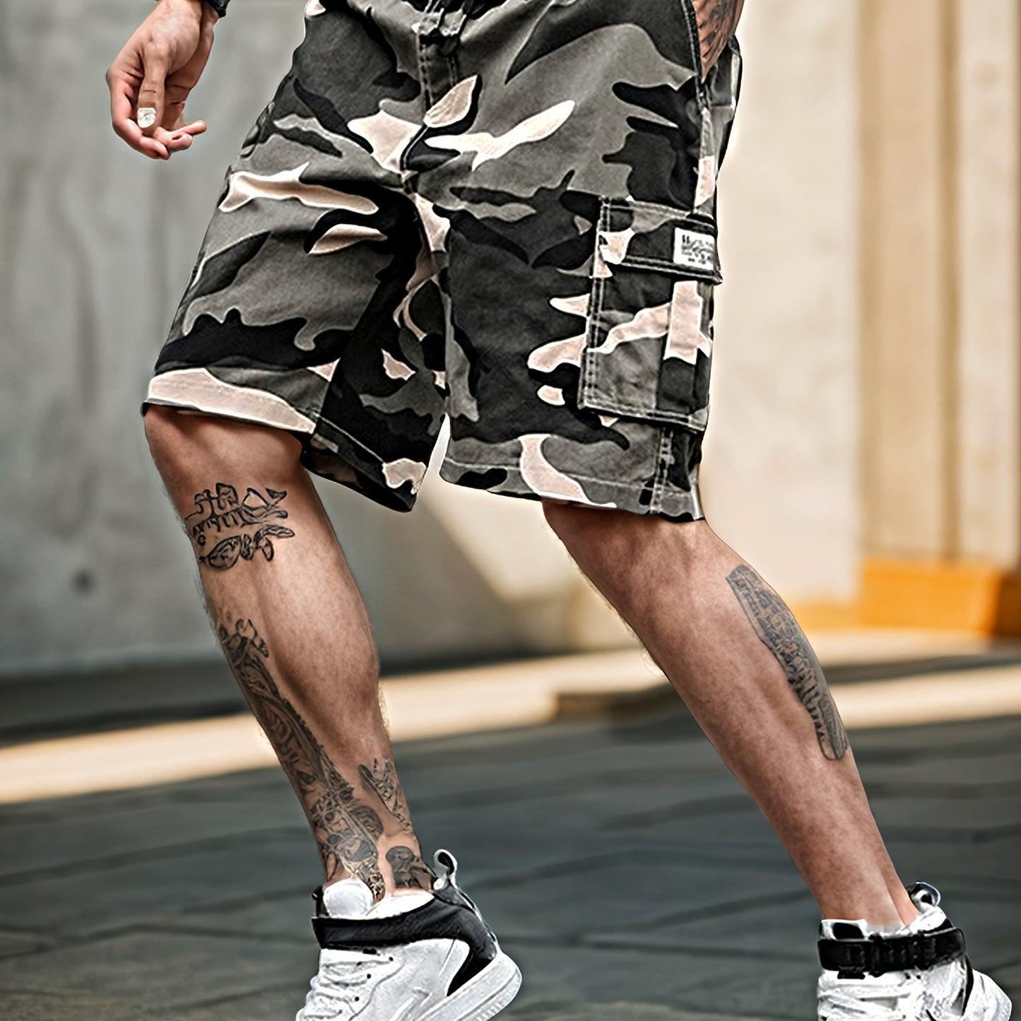 Camouflage Print Men's Cargo Shorts Pants Outdoor Hiking Multi-Pocket Utility Shorts, Casual Style, For Summer