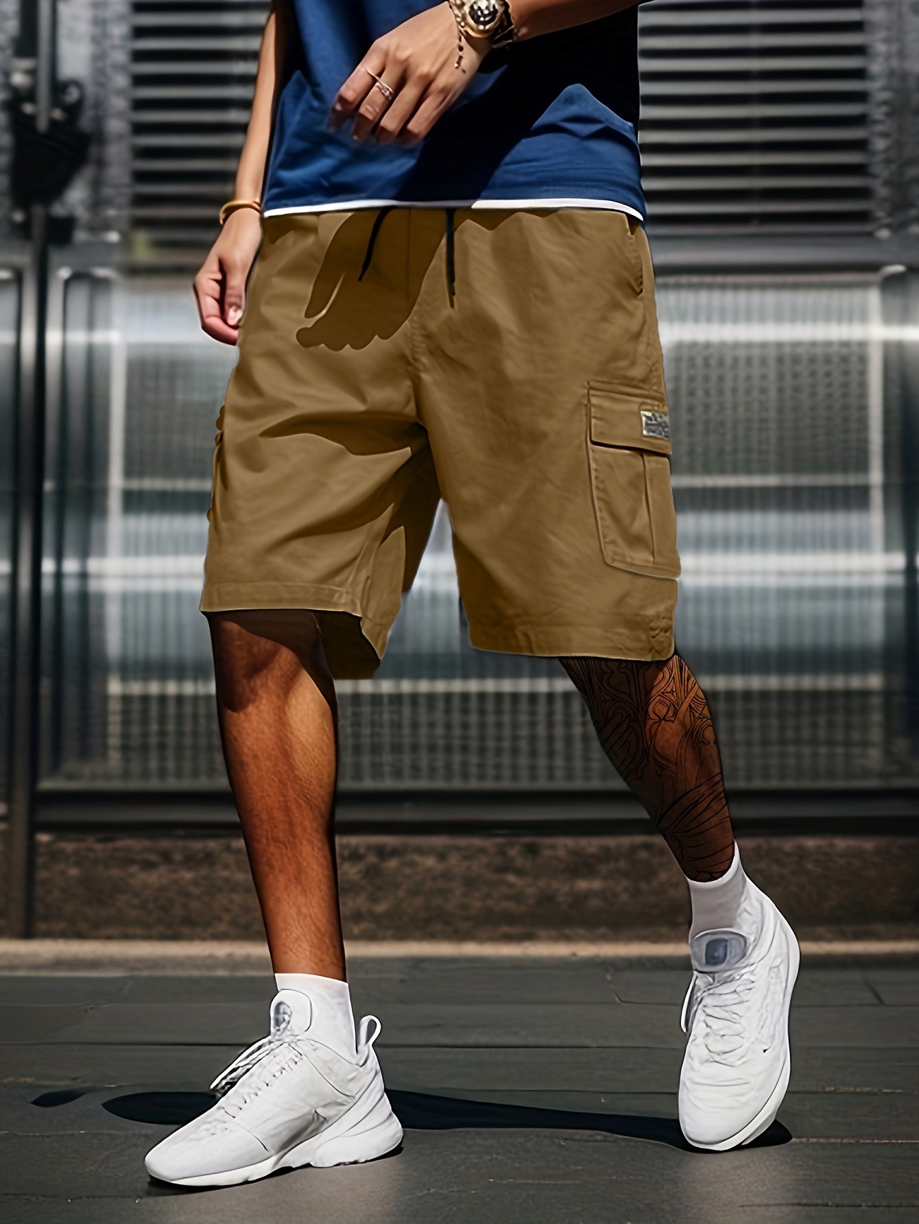 Chic Cargo Shorts, Men's Casual Multi Pocket Cargo Shorts For Summer Outdoor Activities, Bermuda Shorts