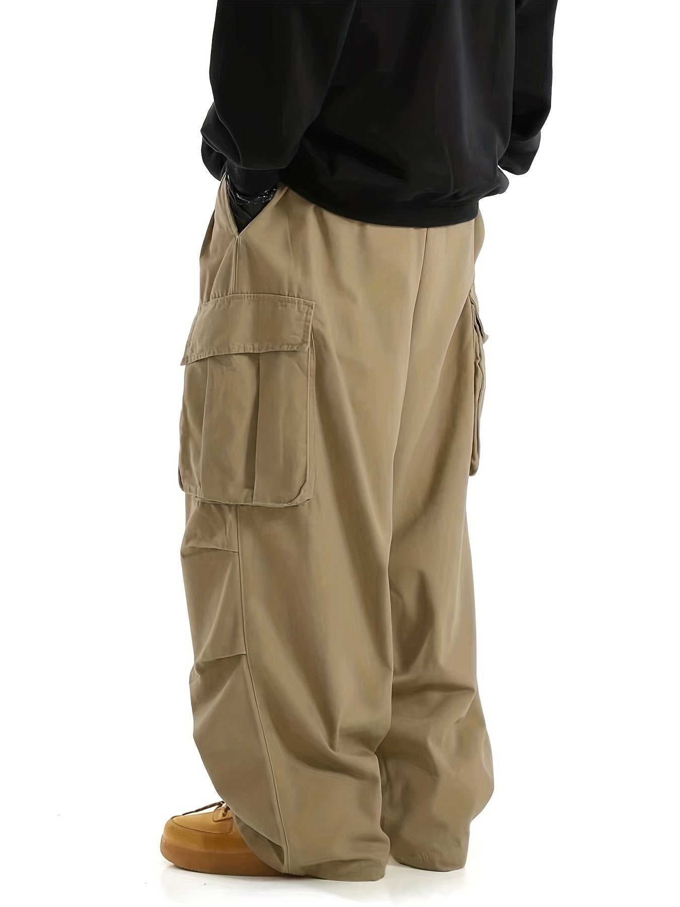 Loose Casual Men's Straight Leg Cargo Pants - Solid Multi Flap Pockets Outdoor Baggy Pants - Work Pants Streetwear