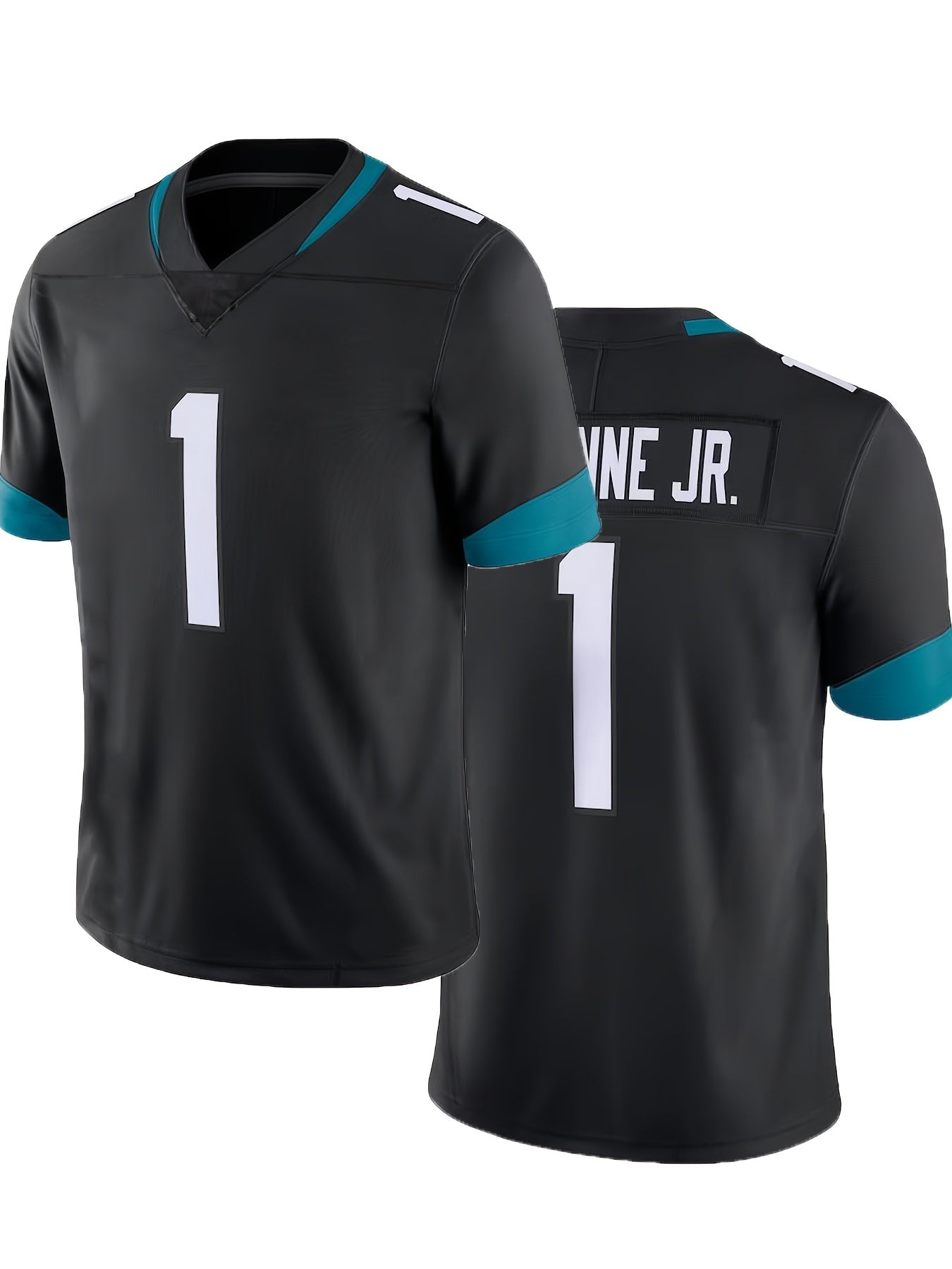 Men's Classic #1 Black American Football Jersey - V-Neck, Embroidery, Breathable, Rugby Sports Uniform for Training and Competition