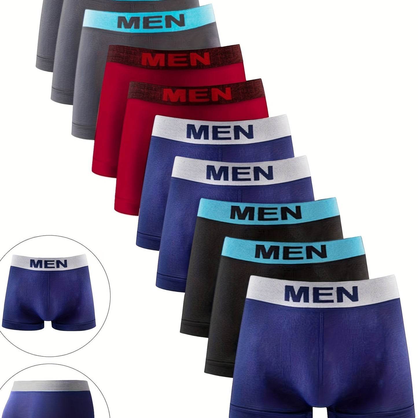 10 Pcs Men's Letter Print Seamless Boxers Briefs, Comfy & Antibacterial Underwear Set, Suitable For S/M