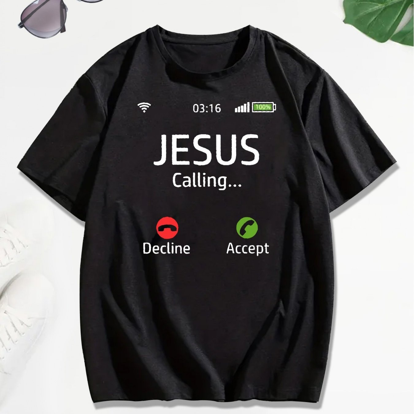 Jesus Is Calling Printed T-shirt, Men's T-shirt, Summer Casual Short Sleeve T-shirt