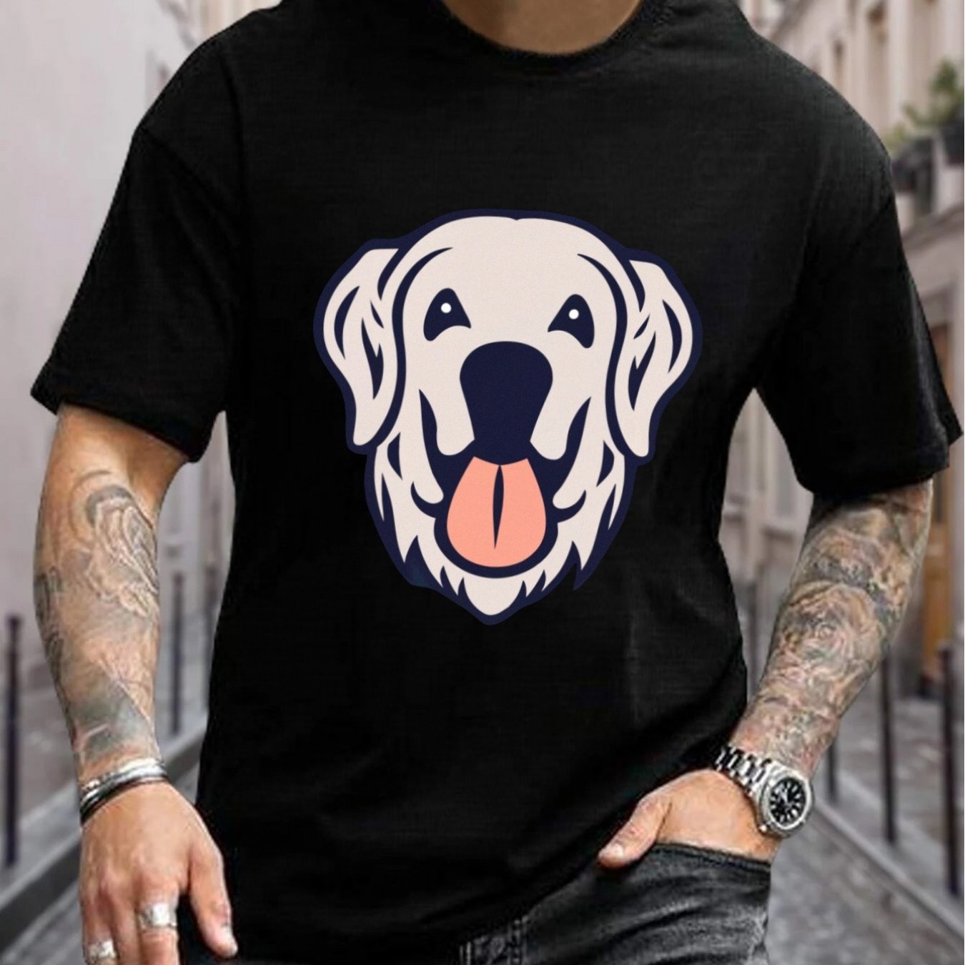 Golden retriever printed T-shirt, men's T-shirt, summer casual short sleeve t-shirt