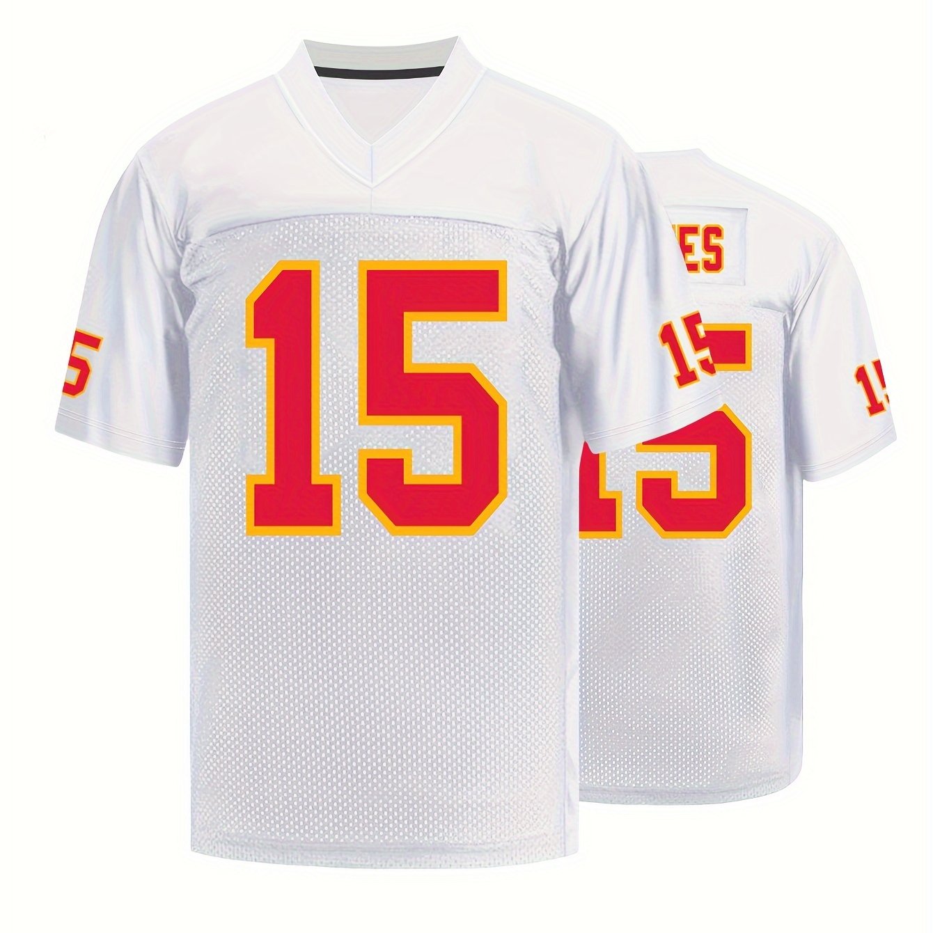 Classic Men's #15 Embroidered Breathable V-Neck Rugby Jersey - Short Sleeve Sports Uniform for Training & Competition