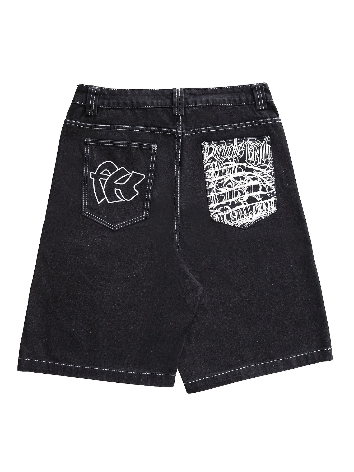Mens Trendy Embroidered Denim Shorts - Loose Fit, Casual Street Style Jorts - Fashionable Capri Pants for a Relaxed Look